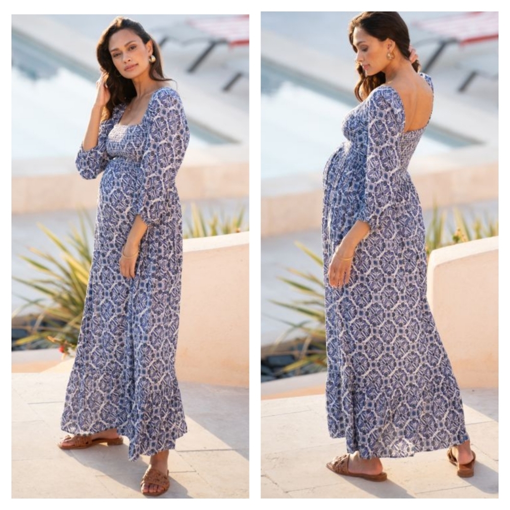 Seraphine Blue and White Maxi Dress